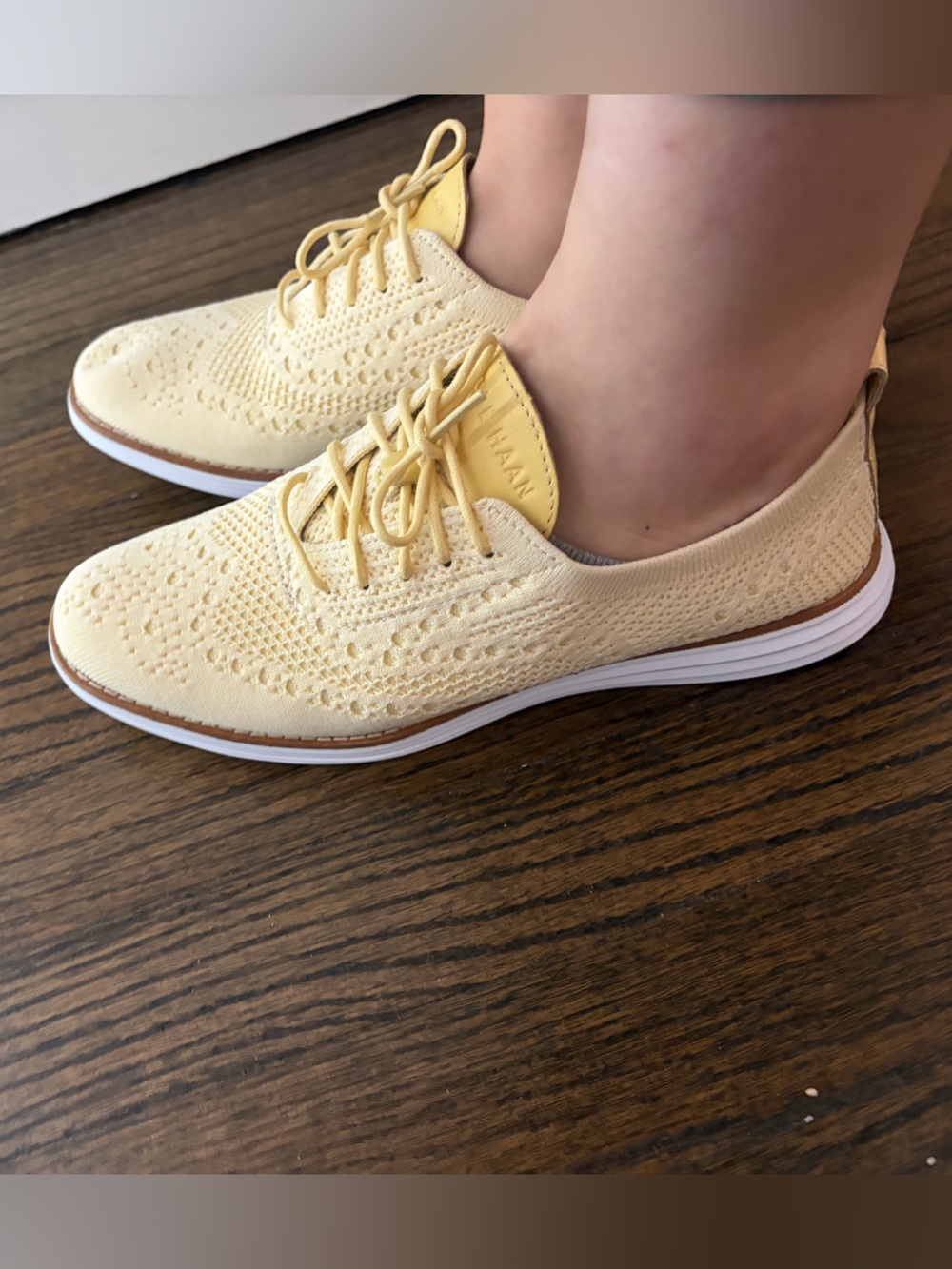 Cole Haan Pale Yellow Knit Lace-Up Women's Sneakers